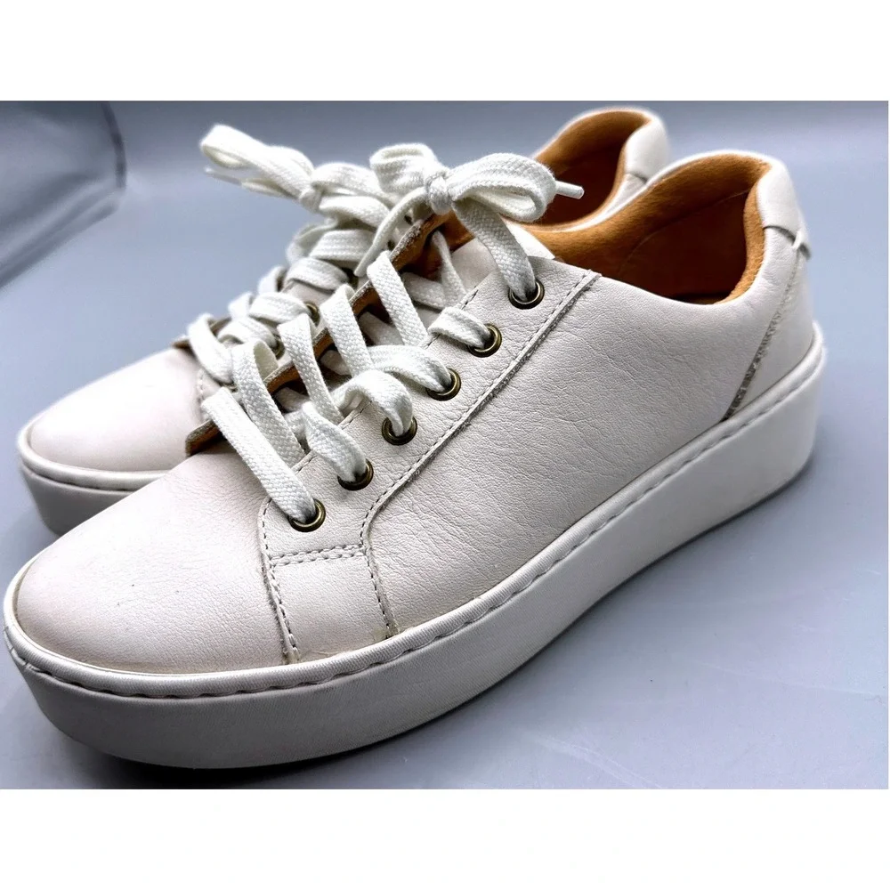 Born Mira Cream Leather Platform Sneakers Low Top Shoes BR0054301 Womens 6.5M